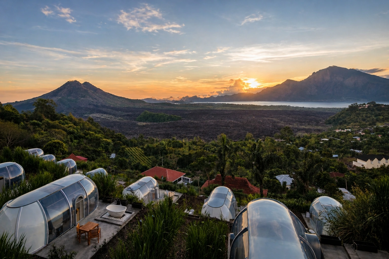 Sunrise highland view across Arkaluna in Kintamani, Bali.