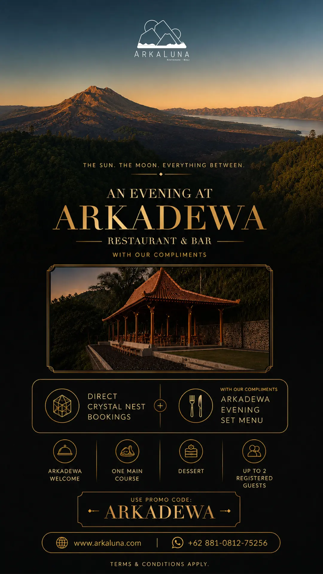 An Evening at Arkadewa direct-booking offer for Crystal Nest guests at Arkaluna.