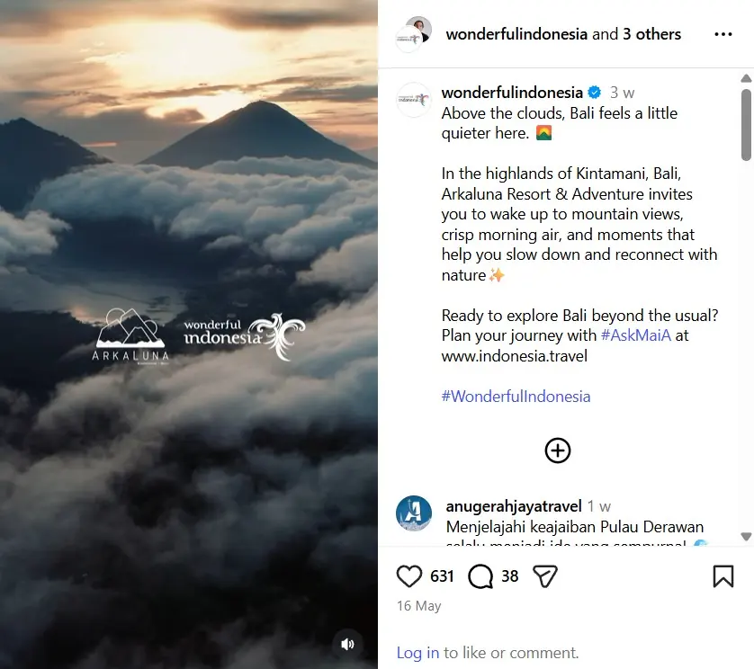 Wonderful Indonesia feature showing Arkaluna above the clouds in Kintamani.